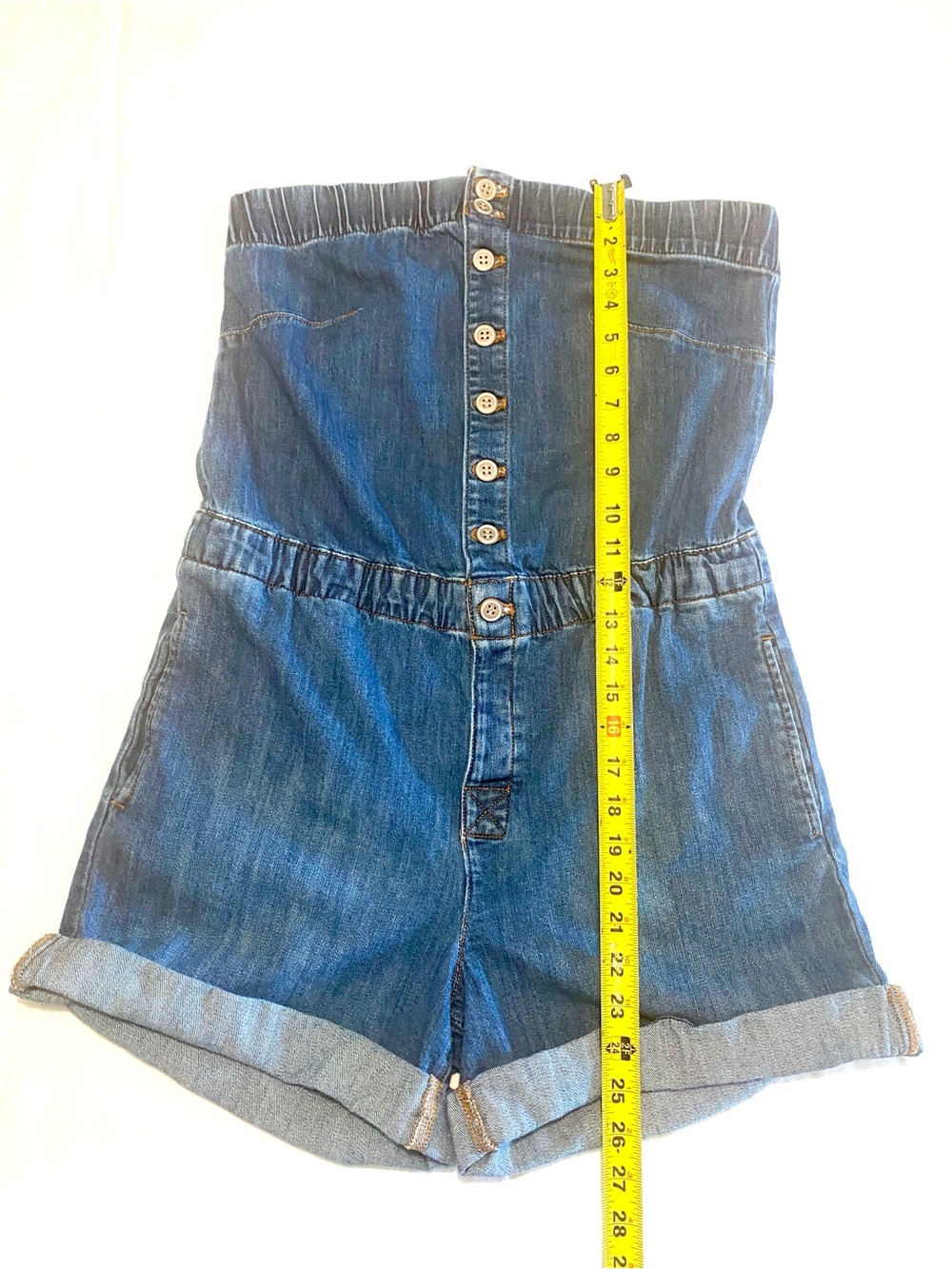 Anthropologie Pilcro Strapless Denim Romper Medium Blue Wash Cotton M Boho - Picture 12 of 15